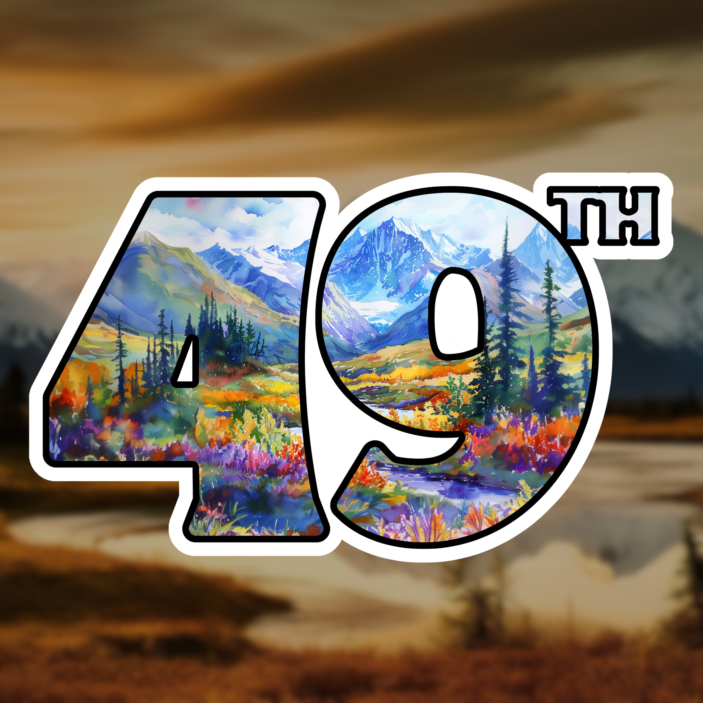 Large 49th State Alaskan Watercolor Sticker - Image 2