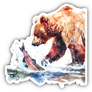 Watercolor Bear & Salmon Sticker