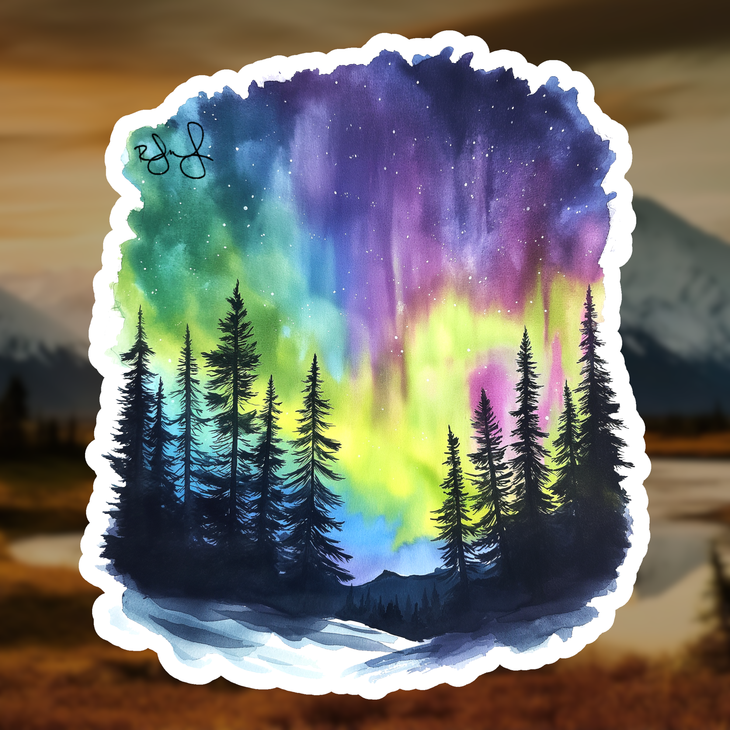 Watercolor Aurora Borealis Sticker - Image 2